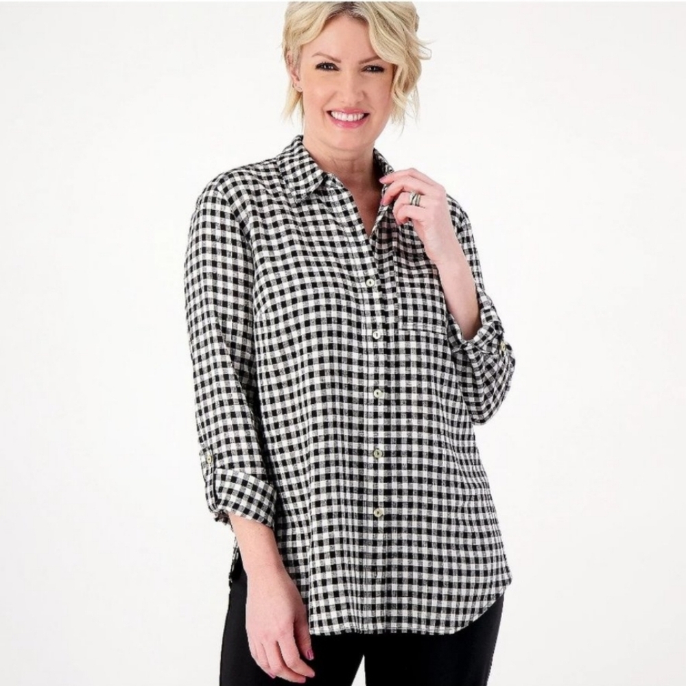 Susan Graver Linen Blend Blouse Size Medium Petite